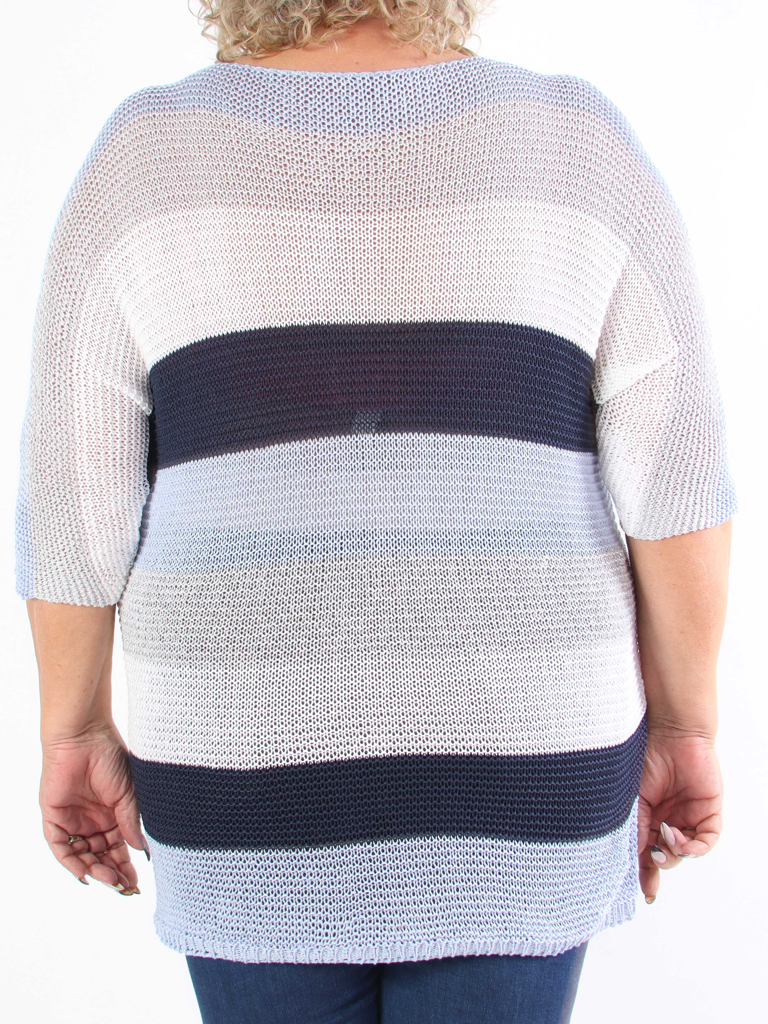 Nina Long - Randig stickad klänning i plus size med glittertrådar